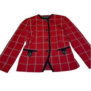 Executive Collection Red Plaid Blazer, black trim, 10